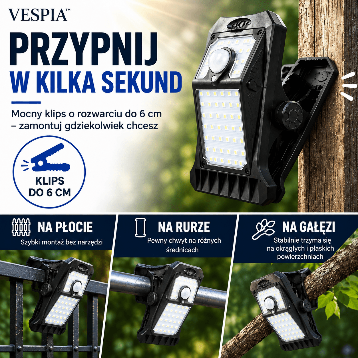 Vespia SunClip - Oświetlenie bez kabli i wiercenia